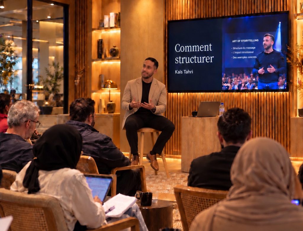 Kaïs Tahri, associé Nine Connexion, anime une conférence sur le storytelling lors d’un événement professionnel à Lyon